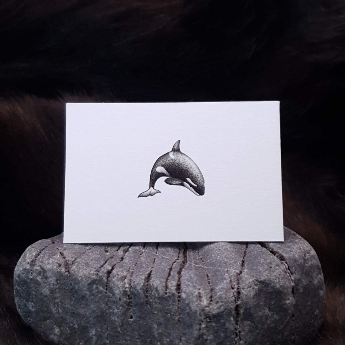 Miniature drawing 1 inch pointillism orca killer whale