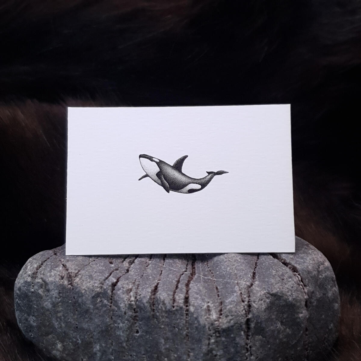 Miniature drawing 1 inch pointillism orca killer whale